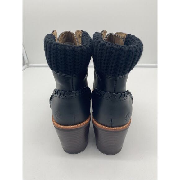 New Jack Rogers Harper Leather Lace Up‎ Hiker Knit Block Heel Boots Black Sz 10M - Picture 5 of 7
